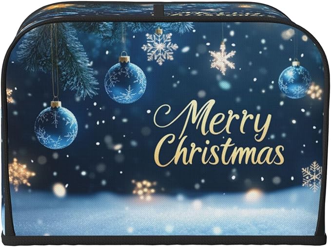 Toaster Cover 4 Slice Winter Snowflake Christmas Blue Ball Kitchen Small Appliance Covers with Pockets Dust and Fingerprint Protection