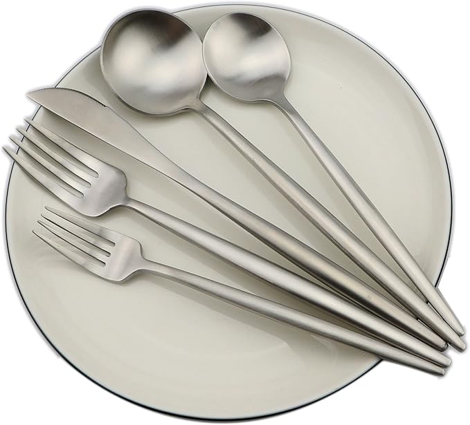 20-Pieces Silver 18/10 Stainles Steel Flatware Set, Knife Fork Spoon Silverware Set, Dinnerware Set Service for 4, Matte Finish, Dishwasher Safe