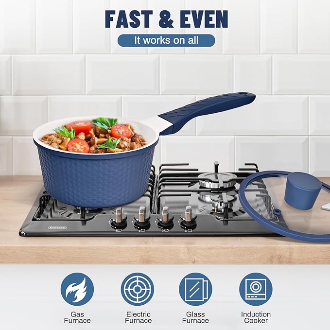 Small Sauce Pan with Lid, 1.5QT Small Cooking Pot, Granite Nonstick Cookware, PTFE & PFOA Free, Dishwasher Safe, Perfect for Boiling Milk, Sauce, Gravies, Pasta, Noodles