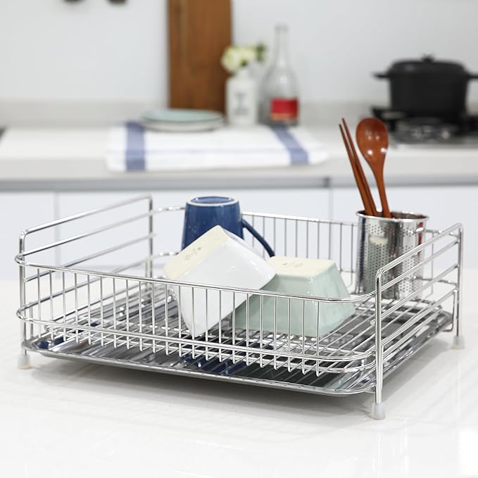 Solid Dish Rack (Stainless Steel, 5.7" H x 16.7" W x 13.9" D)
