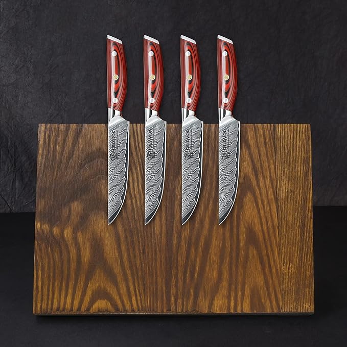WILDMOK 5 Inch Damascus Steak Knives Set, 4pcs Sharp Professional Steak Kitchen Knives, Japanese Super VG10 Steel Multifunction Kitchen Knife with Full Tang G10 Handle