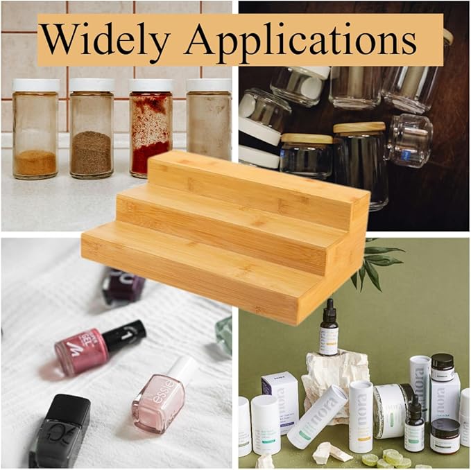 3-Tier Bamboo Spice Rack Organizer (2-Pack) - Countertop or Cabinet Storage Shelf for Kitchen Spices & Essentials