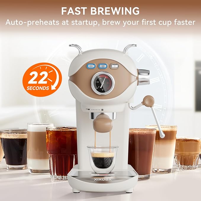 Espresso Machine, 20 BAR Pump Temperature Control, Compact Espresso Maker with Steam Milk Frother, Professional Coffee Makers for Home, Cappuccino, Latte, Gifts for Coffee Lover, White