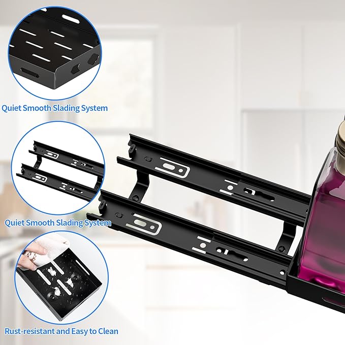 Pull Out Spice Rack Organizer for Cabinet, Heavy Duty Spice Organizer for Cabinet, Vertical Spice Rack for Kitchen, Cabinet, Pantry, Cupboard (4.2''Wx10.5''Dx2.8''H, Metal Black)