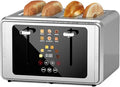 4 Slice Toaster, Touchscreen & Dual Independent Control Panel，5 Basic Functions & Digital Countdown Toasters, 6 Shade Settings＆6 Bread Types, Smart Bread Maker Mute/Screen-Off,Brushed steel