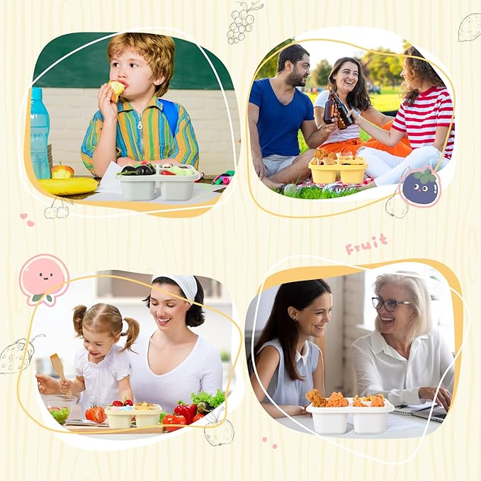 Honeydak 5 Pack Snack Containers 4 Compartment Bento Snack Boxes Reusable Lunchable Containers with Lids Divided Meal Prep Lunch Food Storage Box for School Work Travel (Lemon Color,Equal)