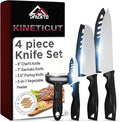 DFACKTO 4-Piece Kitchen Knife Set with Vegetable Peeler without Block – Stainless Steel Knives for Kitchen, Dishwasher Safe Cooking Knife Set with Covers, Sharp Cutting Knives for Cooking – Black