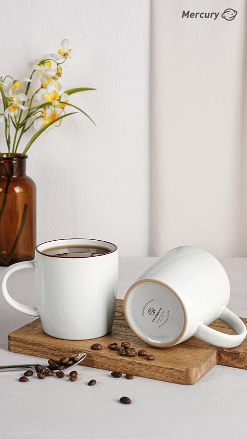 famiware Mercury Coffee Mugs 13 oz, Coffee Mugs Set of 6 with Handle, Cups for Latte, Hot Tea, Cappuccino, Mocha, Cocoa, White