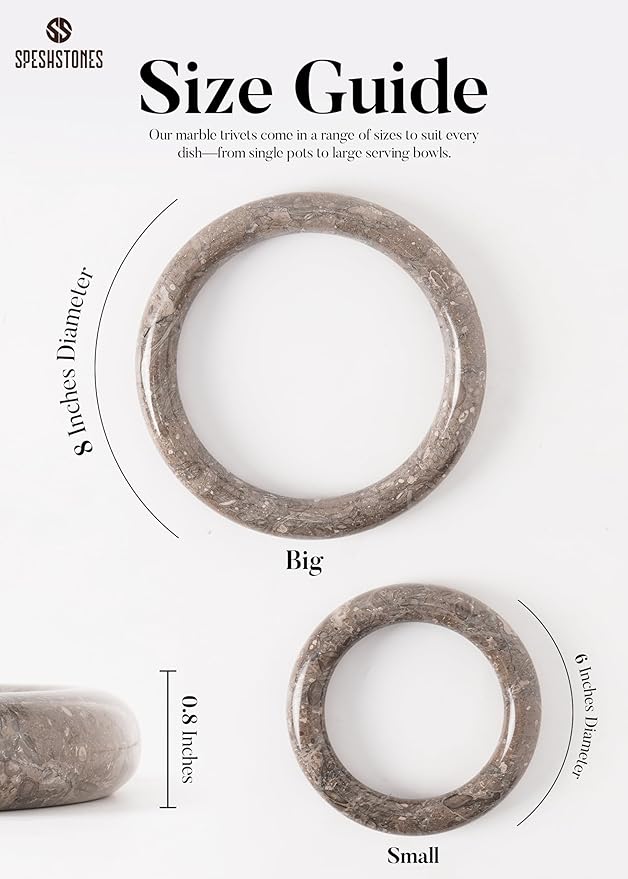 Marble Trivets for Dining Table Set of 2 Handmade Oceanic Stone Pot Holders for Kitchen Countertop Decor - Trivet for Hot Dishes, Plate & Pan - Pot Holders for Kitchens
