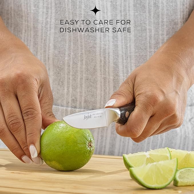 JoyJolt 2pc Kitchen Knife Set. 5.5” Utility Knife and 3.5” Paring Knife. High Carbon, x50 German Steel Tomato Knife, Magnetic Gift Boxed.
