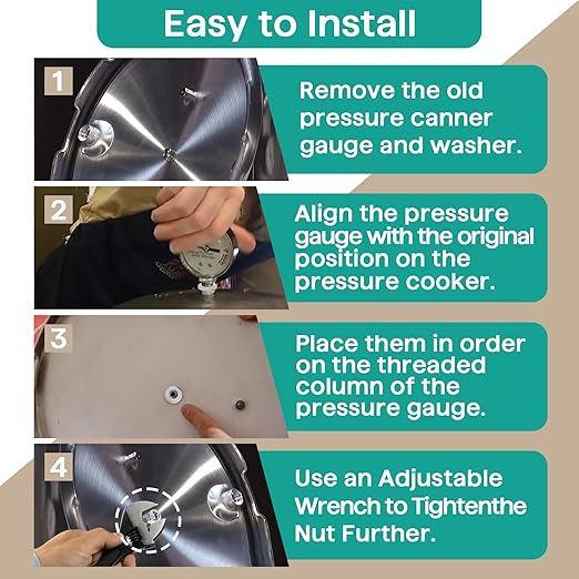 5 Sets Pressure Cooker Gauge Fastener Pack 82248 Fit for Presto Pressure Canner Steam Gauge 85772 82237 82121 - Gauge Gasket Replacement Parts Including Rubber Gasket, Stainless Steel Nut and Washer