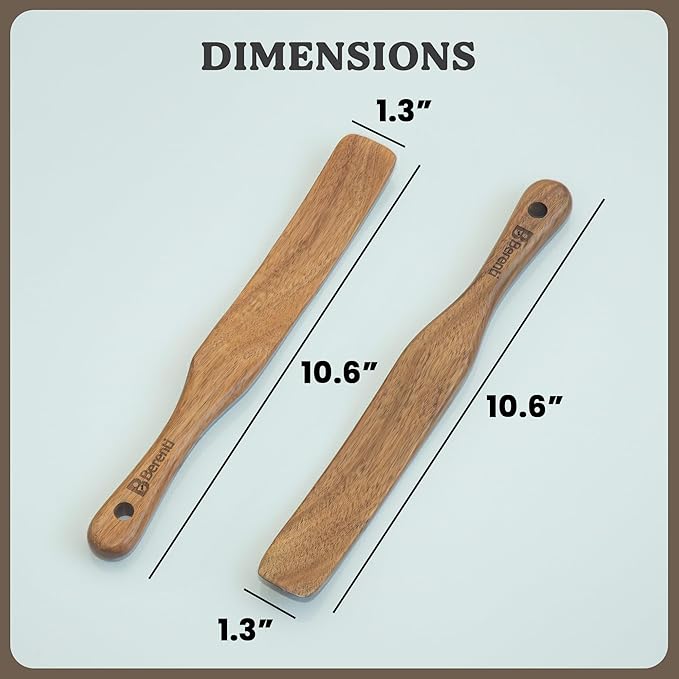 Pack 02 Wooden Spurtle Spatulas for Sourdough Starter, Mixing & Reaching Bottom of Jars – 100% Acacia Wood Dough Whisk & Jar Spatula, Non-Stick Safe Kitchen Tools for Baking, Cooking, and Spreading