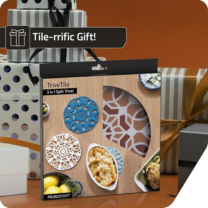 Peleg Design TriveTile Trivet Set – for Hot Pots and Pans - Fun and Decorative – Non-Slip Heat-Resistant Kitchen Trivets - Split into 3 Trivets, Holds 3 Dishes Simultaneously - 7x7 inches (Tan)