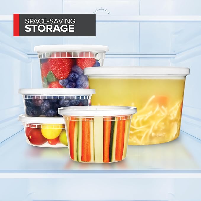 Stock Your Home 32oz Plastic Deli Containers with Lids (48 Pack), Disposable Plastic Food Storage Containers with Lids, Reusable Freezer Containers, To Go Soup Containers, Microwave Safe