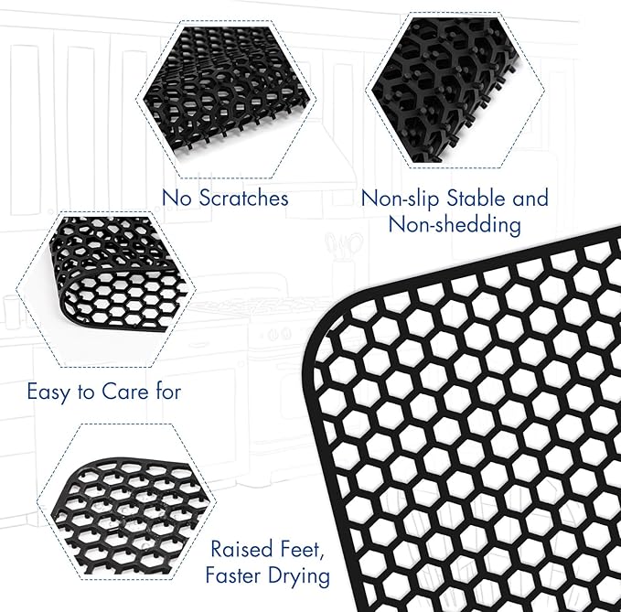 Silicone Sink Protectors for Kitchen Sink - 28.4"x 14.3" Kitchen Protector Accessory, Non-Slip Heat Resistan Mat for Bottom of Farmhouse Stainless Steel Porcelain, Black