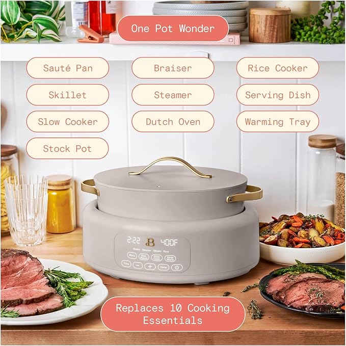 Beautiful 10-in-1 6 Qt Electric Multi-Cooker – Compact Design with Big Capacity: Perfect for Holiday Hosting, Christmas Desserts, Winter Comfort Foods & Everyday Family Meals