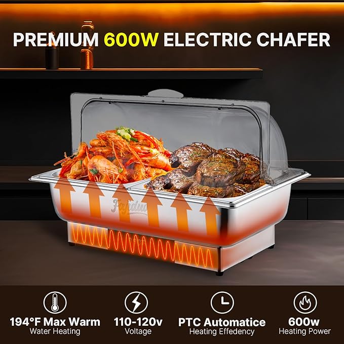 Electric Chafing Dish, 2X4.5QT Buffet Servers and Warmers, Stainless Steel Chaffing Dishes with Temperature Control Display, Commercial Food Warmers for for Parties, Catering, Buffets