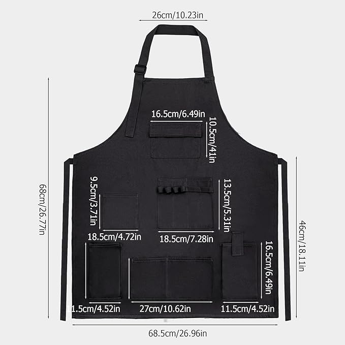 boshiho Adult Painting Aprons, Adjustable Buckle, Barber Apron with Pockets for Women/Men/Unisex, Utility or Work Apron (Black)