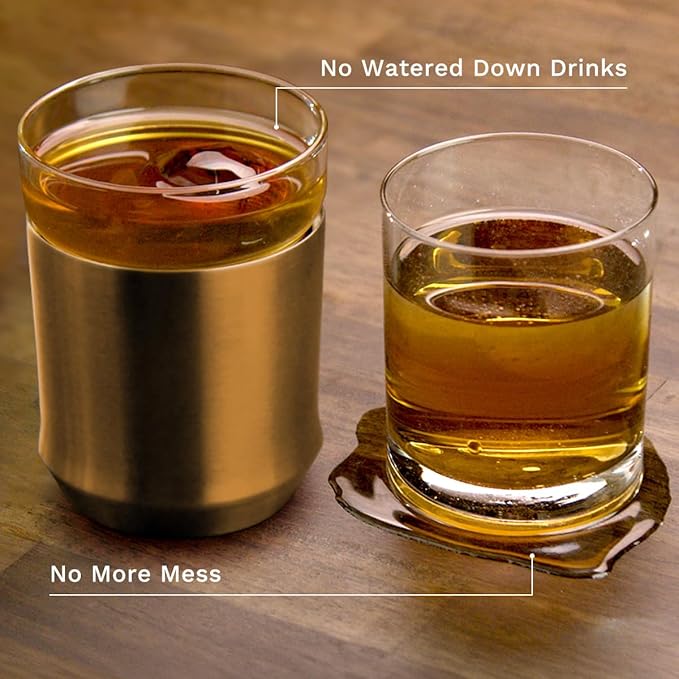 Elevated Craft Hybrid Cocktail Glass Premium Vacuum Insulated Steel Base with Removable Insert - 12oz Rocks Glass, Double Old Fashioned Lowball for Margaritas, Bourbon, Whiskey - Copper