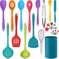 E-far Silicone Cooking Utensils Set, 24Pcs Heat Resistant Kitchen Utensil with Holder, Silicone Kitchen Tools with Spatula Turner Spoon Tongs Whisk, Non-Toxic & Dishwasher Safe (Colorful)