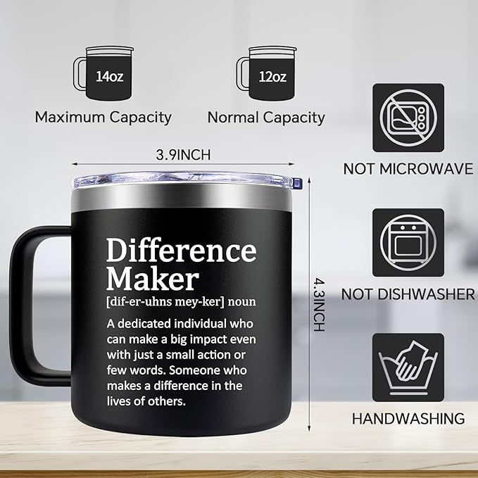 Fufendio Thank You Gifts for Men - Difference Maker Mug 14oz for Employee - Christmas, Birthday Gift for Men - Appreciation Gifts for Coworker, Teacher, Boss, Assistant Principal