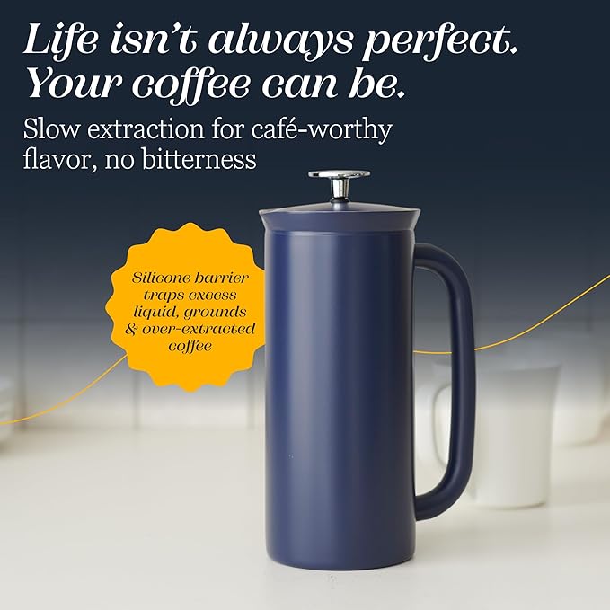 ESPRO P7 French Press Stainless Steel 304 – Patented Double Walled Micro-Filter Insulated French Press Coffee Maker, Grit-Free Brew - Heat Resistant BPA Free - Agean Blue (18oz)