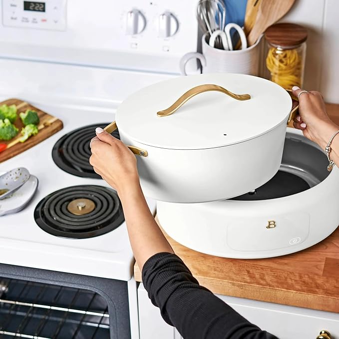 Beautiful 10-in-1 Electric MultiCooker 6 Quart - Programmable Slow Cooker, Sous Vide, Rice Cooker - Sleek Touch Timer & Delayed Start - Kitchen Appliance by Drew Barrymore (White Icing)