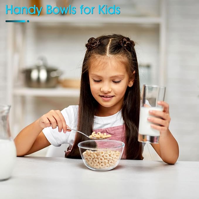 NUTRIUPS 6 Pack 13oz Small Glass Bowls Set Glass Cereal Bowls for Oatmeal, Ice Cream and Fruit (4.5 inch)