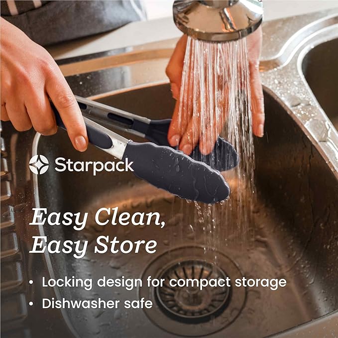 StarPack Premium Silicone Kitchen Tongs 12-Inch - Stainless Steel with Non-Stick Silicone Tips, High Heat Resistant to 600°F, For Cooking, Serving, Grill, BBQ & Salad (Stormy Grey)