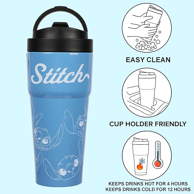 Bioworld Lilo & Stitch Stitch Faces Blue 27 Oz Stainless Steel Coffee Tumbler