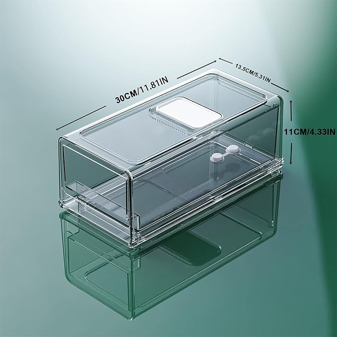 YekouMax Pantry Organization and Storage Bins, Refrigerator Organizer, Plastic Stackable Storage Bins with Drawers, Pull-Out Cabinet Containers for Fridge Kitchen Office (2 PACK, 11.81"x5.31"x 4.52")