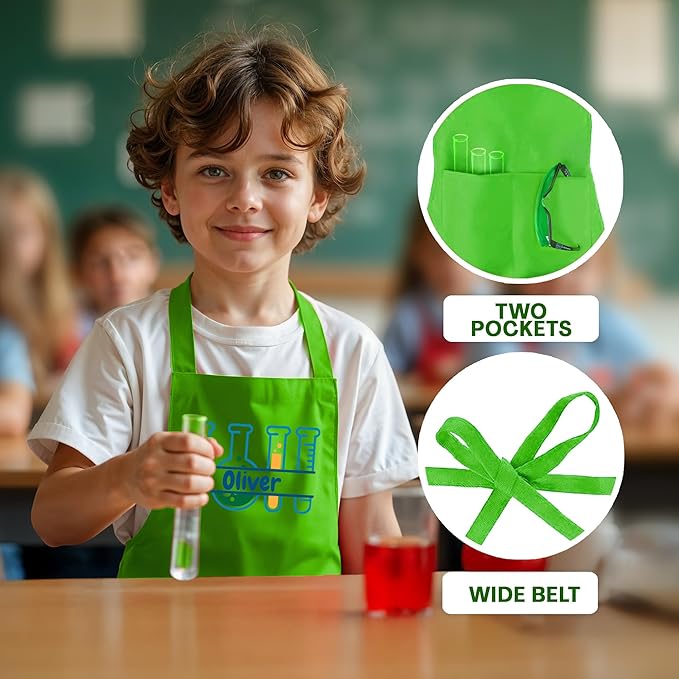 Personalized Science Apron for Kids with Custom Name – Customized Scientist Outfit for Children – Fun Laboratory Apron for Students, Experiments, Chemistry Play, and Educational Learning Activities