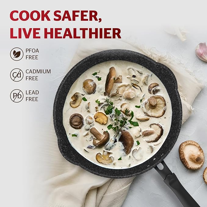 Sunhouse – 10 Inch / 26 cm Non-Stick Deep Frying Pan with Double Pour Spouts, 5-Layer Whitford Non-Stick Coating, PFOA-FREE, Stay-Cool Handle, Induction Compatible with All Cooktops