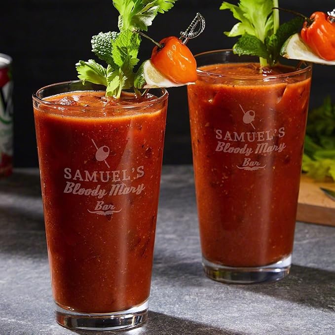 Custom Bloody Mary Glasses Set - Personalized Bloody Mary Cocktail Pint Glasses