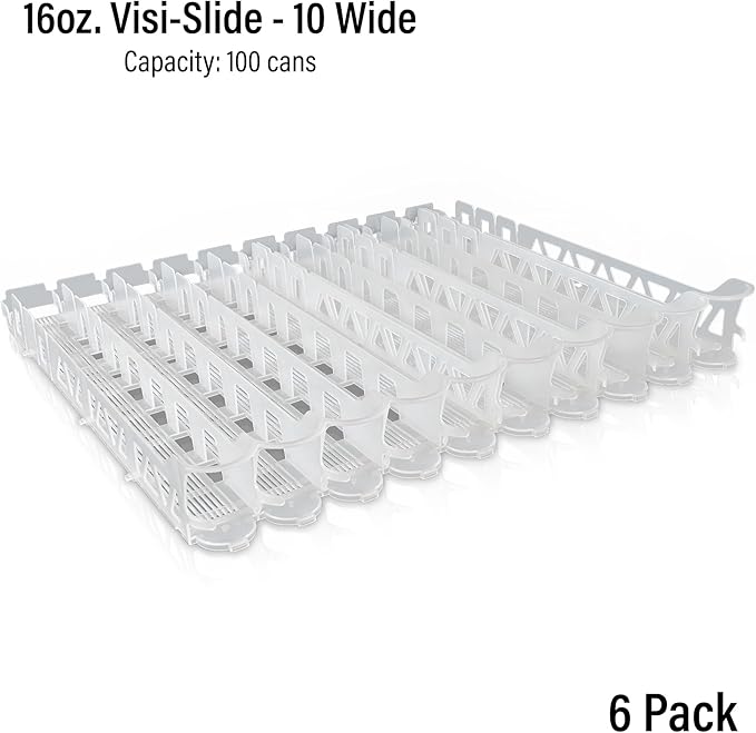 Display Technologies Visi-Slide Gravity Fed Organizer for 12/16oz high ring Beverages on flat and angled shelves in Cold Vaults & Coolers (Pack of 6)