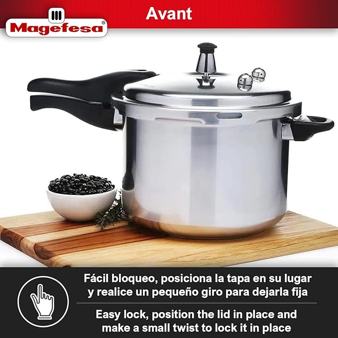 MAGEFESA Avant 6.2-Quart Aluminum Pressure Cooker, Compatible with Gas, Electric & Ceramic Stoves, Stovetop Pressure Canner with Trivet