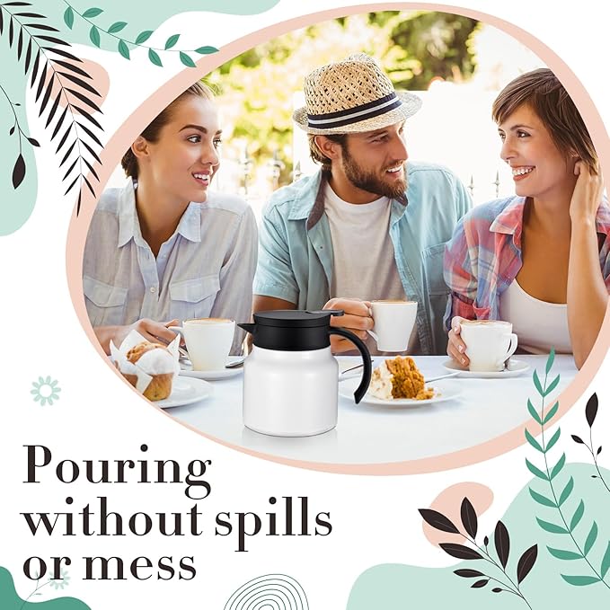 2 Pcs Thermal Coffee Carafe for Keeping Hot/Cold Stainless Steel Small Coffee Creamer Container Double Wall Vacuum Insulated Tea pot Beverage Dispenser for Milk Hot Chocolates (White,27 oz)