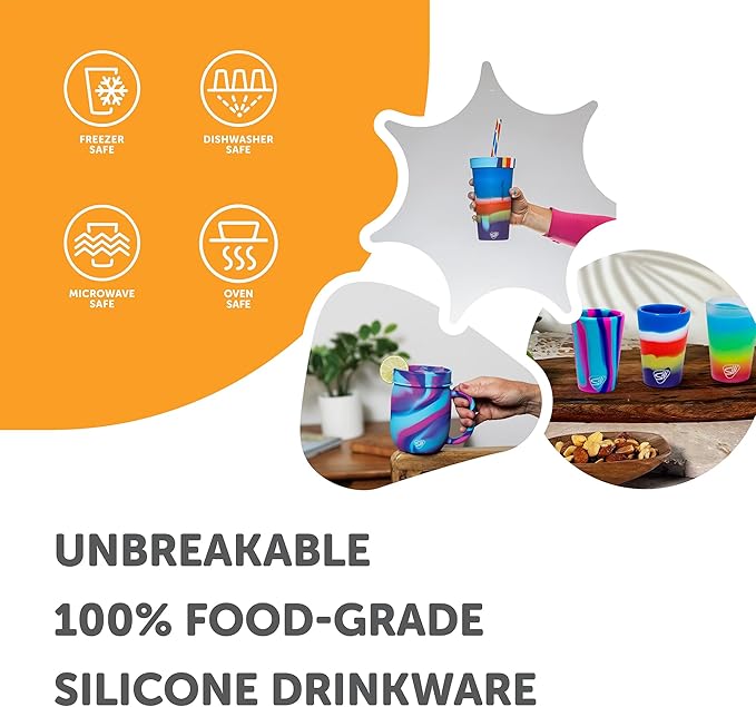 Silipint 16oz Silicone Pint Glass – Unbreakable BPA-Free Reusable Silicone Drinking Cup – Flexible Dishwasher Microwave & Freezer Safe – Stemless Glass for Coffee Smoothies (Cool Berry Crush)
