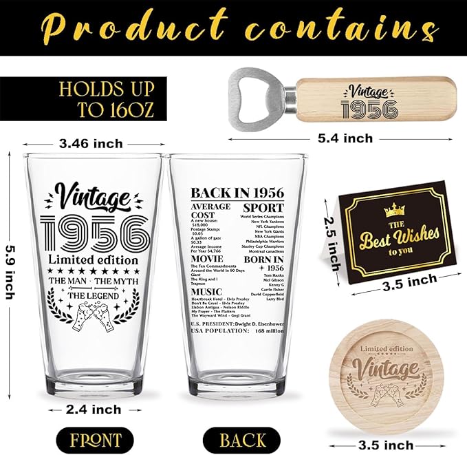 Funny 70th Birthday Gifts for Men Vintage 1956 Beer Drinking Glass Happy Anniversary 70th Birthday Party Supplies Decorations Gifts for 70 Year Old Him Boyfriend Dad Husband - 2026