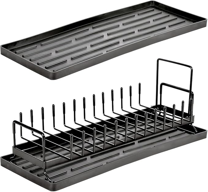 Cup Drying Rack Glass Water Bottle Dish Drying Dryer Rack Long Kitchen Sink Counter Drainer Over Tray Plate Forks Cups Spoons Organizer