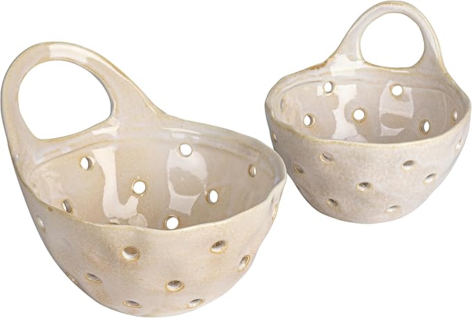 Creative Co-Op Set of 2 Cream Stoneware Colanders