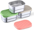 Homikit 3 Pack Snack Containers for Kids, 18/10 Stainless Steel Toddler Lunch Box with Silicone Lids, Reusable Bento Food Container Set for School Daycare, Nontoxic & Leak Proof, Pink/Green/Khaki