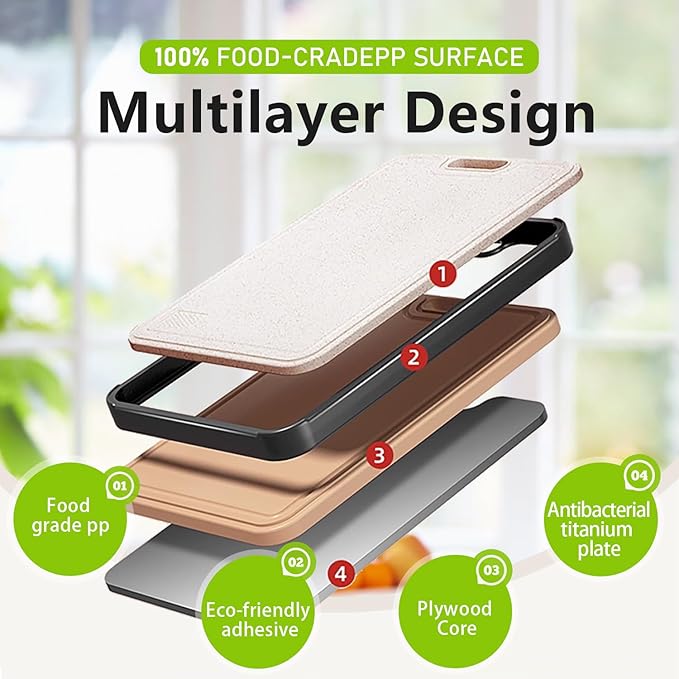 FIRE HIVE Kitchen Universal High Strength Pure Titanium & Platycodon PP Material Double sided cutting board,Suitable for non-toxic cutting boards with juice troughs for home and kitchen use