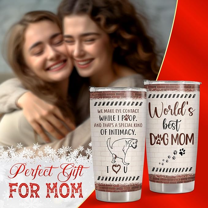 34HD Gifts for Women, Dog Mom Tumbler with Lid, 20oz Stainless Steel Vacuum Insulated Cup for Pet Lovers, Worlds Best Dog Mom Mug, Birthday Gifts for Pet Owner Christmas Gift