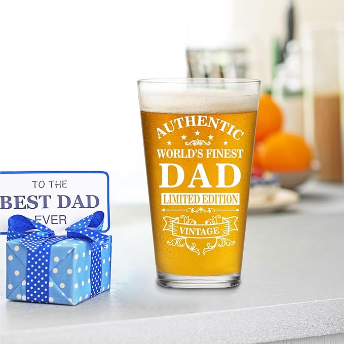 Birthday Gifts for Dad from Son Daughter, Funny Beer Glasses for Dad Husband, Best Dad Ever Gifts, 16 oz Glass Drinking Cup, Christmas Thanksgiving Retirement Sentimental Gift for Father