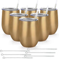Lifecapido 6 Pack Stainless Steel Wine Tumblers, 12Oz Insulated Wine Tumbler, Double Wall Insulated Wine Glass, Stainless Steel Stemless Wine Cups with Lids for Coffee, Wine, Water, Champaign, Gold