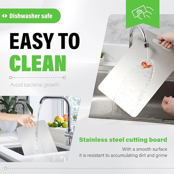Stainless Steel Cutting Board, Double Sided Cutting Boards for Kitchen, SUS 316 Food-Grade Non Toxic Stainless Steel Chopping Board for Meat, Fruit and Vegetable (13.2 x 9.1 in)