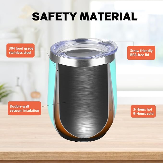 StarSpeed 12oz/8 Pack Wine Tumbler with lid, Stainless Steel Travel Mugs Stemless Double Wall Insulated Coffee Cup, Insulated Wine Glasses Travel Tumbler for Cold & Hot Drinks(Light Green, 8)