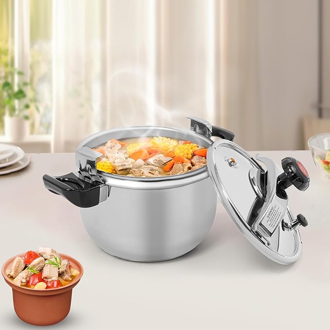 11.6Qt Stainless Steel Pressure Cooker, Commercial Olla de Presion, 60Kpa Pressure Stewing Pot Large Pressure Canners with Safety Lock, Induction Compatible