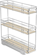 ROOMTEC 3-Tier Pull Out Cabinet Organizer Spice Rack for Narrow Cabinet 7" W x 20½" D, Slide Out Wood Shelves Storage for Kitchen